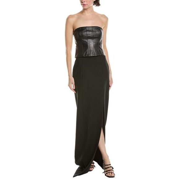 Cinq À Sept WomensAdriana Leather-Trim Midi Dress Black